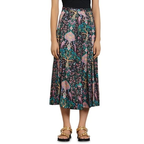 Sandro Ivane Micro Floral Print Midi Skirt Feminine luxury Pleated Size 2 - Picture 2 of 11